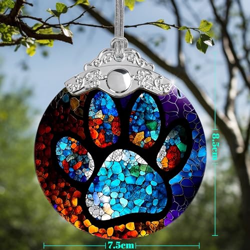 Stained Glass Pet Christmas Ornament, 3-Inch Holiday Tree Decoration
