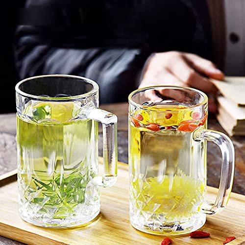 20 oz German Beer Stein Mugs, Clear Tall Beer Glasses with Handle, Set of 2