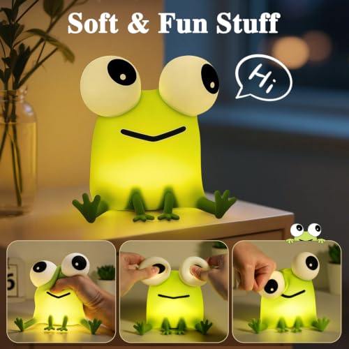 Big-Eyed Frog Night Light, Rechargeable Silicone Lamp with 3 Dimming Modes