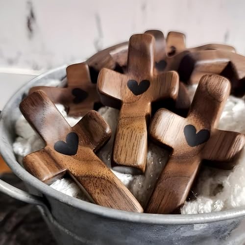 Handheld Wooden Prayer Cross - Walnut Pocket Cross for Meditation & Comfort