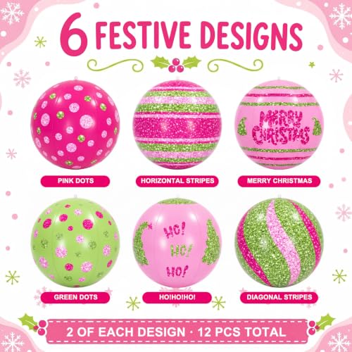 Jetec 24 Inch 12 Pack Pink & Green Giant Christmas Inflatable Ornaments