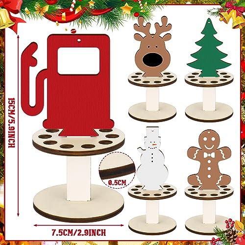 Assorted 5 Pcs Christmas Wooden Money Holders with 10 Holes - Holiday Gift Decor