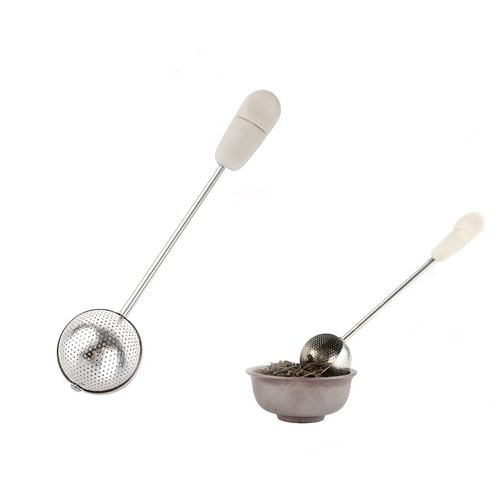 JANKOW Long handle Twisting Tea Strainers for loose tea, Stainless Steel Tea Infuser, Tea Steeper and Tea Infuser for Loose Tea(1Pc white))