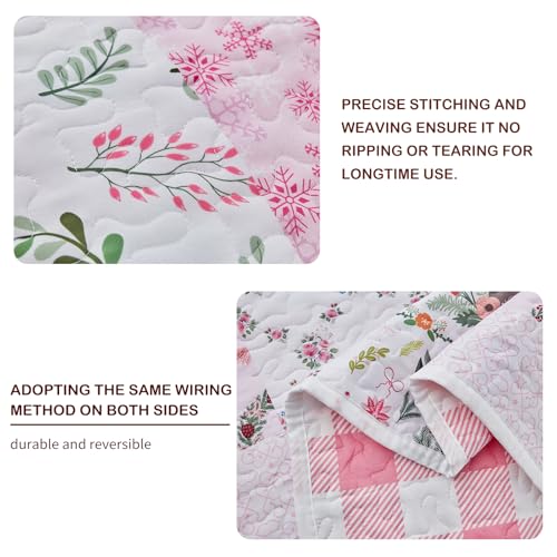 Joyreap 3-Piece Christmas Quilt Set Queen Pink Patchwork 88x88 All-Season Microfiber