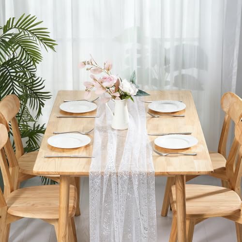 NookZuzu 10 Ft Silvery Sequin Table Runner Set - 3 Pieces, 27.5 x 120 Inches