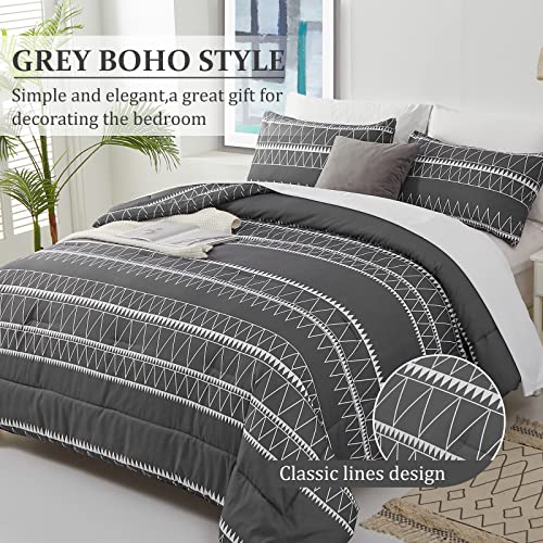 Dark Grey Reversible Comforter Set King - 3 Pieces, Lightweight Microfiber