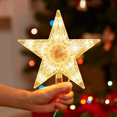 Lighted Star Christmas Tree Topper - 9.5 Inch Clear Warm White 10-Light Plug-In