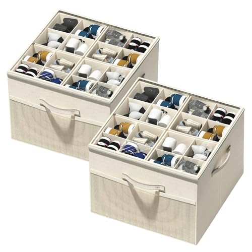Foldable Fabric Shoe Organizer Box with Adjustable Dividers & Clear Cover
