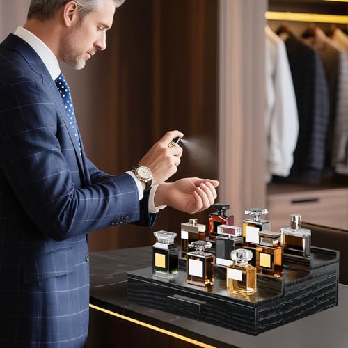 3-Tier Solid Walnut Cologne Organizer with Drawer and Hidden Storage