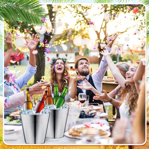 6 Pack Metal Beer Buckets with Handles - Galvanized Steel Ice Buckets for Parties and Gifts
