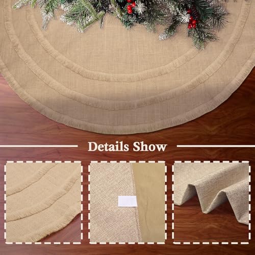Yuboo 48 Inch Burlap Christmas Tree Skirt with Tassel (Fall) - Rustic 3-Layer 48in