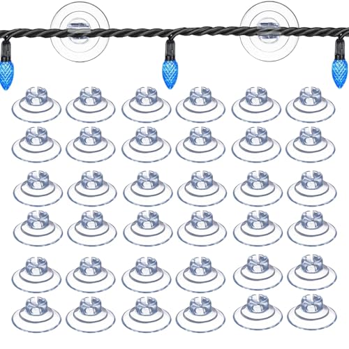 50 Pack Christmas Light Suction Cups - 1.2''/30mm Holiday Hooks for Hanging String Lights