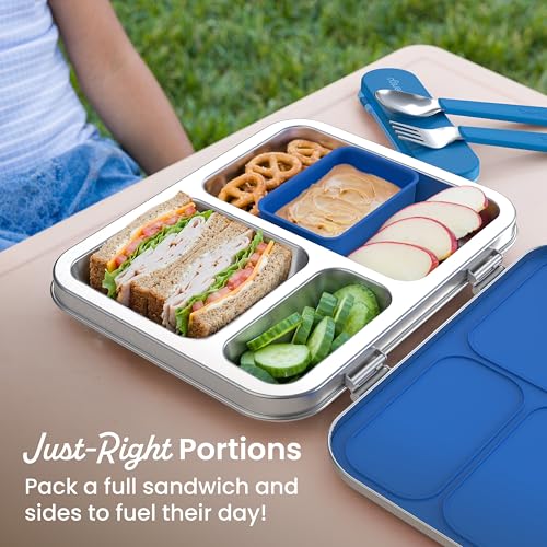 Bentgo Kids Stainless Steel Leak-Resistant Lunch Box - Blue 3-Compartment