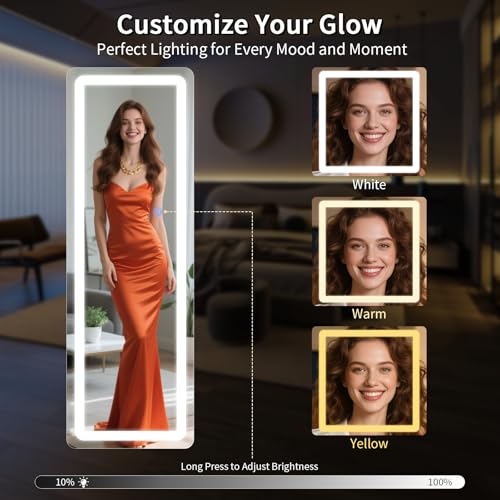 56" x 20" LED Full-Length Floor Mirror with 3-Color Lighting & Touch Control