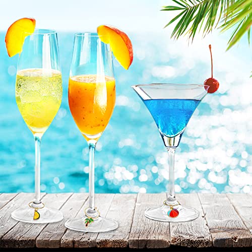 SANNIX Beach Wine Glass Charms Set – 24 Summer Beach Pattern Markers for Stem Glasses