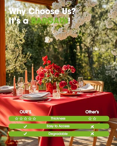 Pureegg Red 54 x 108 in Disposable Tablecloths 12 Pack - Waterproof Plastic Rectangle Cover