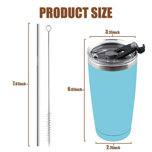 Amtidy 8 Pack 20oz Stainless Steel Tumbler with Lid, Powder Coated Vacuum Insulated Tumbler Cup, With straw and cleaning brushDouble Wall Coffee Tumbler, Powder Coated Travel Mug