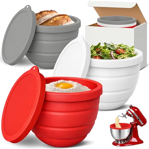 Silicone Bowl Liners for 5-Qt Stand Mixers, 3-Piece Set with Lids
