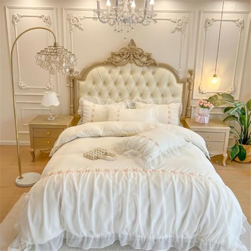 Queen Ruffle Lace Duvet Cover Set - 3-Piece White Coquette Bedding