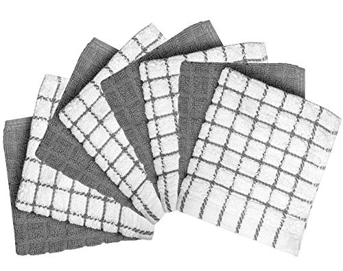 100% Cotton Dish Cloths 8-Pack - 12x12 Absorbent Gray Kitchen Towels