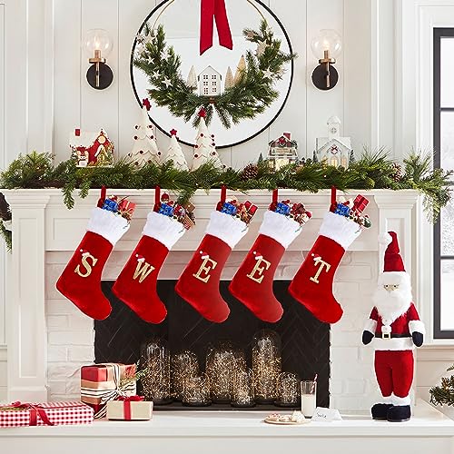 20-Inch Monogram Christmas Stocking - Red Velvet with Plush Cuff
