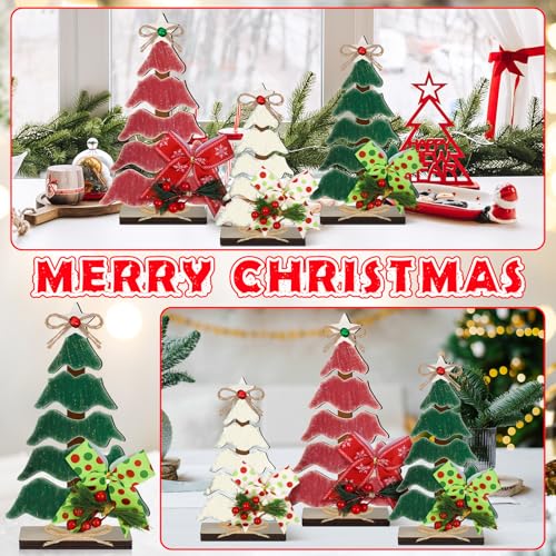 CroBlissful Classic 3-Piece Wooden Christmas Tree Tabletop Decor Set