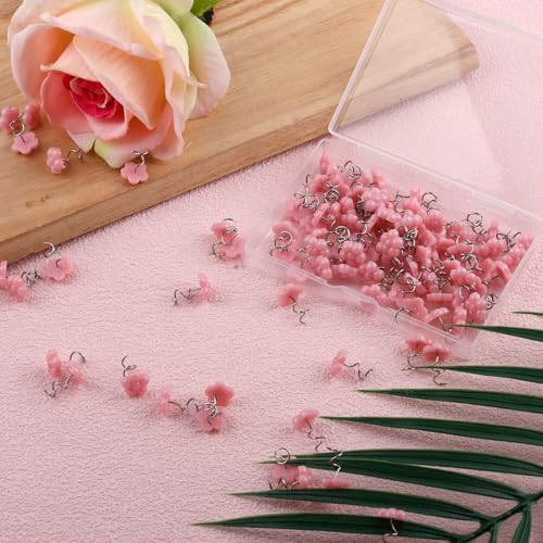 100pcs Pink Flower Upholstery Pins for Bedskirt & Fabric Fixing - Spiral Twist Tacks