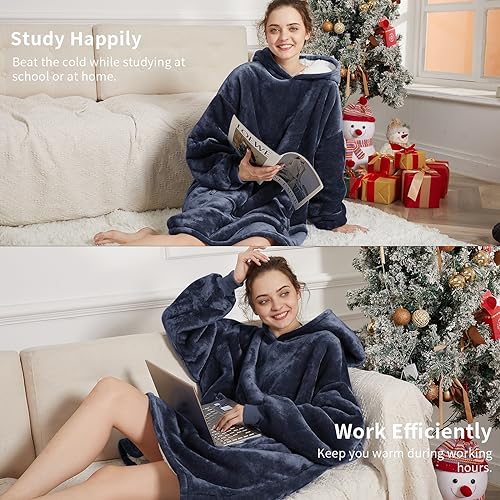 Oversized Wearable Blanket Hoodie with Sherpa Lining - One Size Fits All