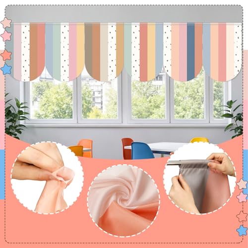 6-Piece Boho Classroom Window Valances, 24 x 36 Inch Striped Curtains