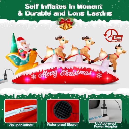 Danxilu 10FT Santa Sleigh Inflatable with Reindeer & LED Lights - Christmas Decor