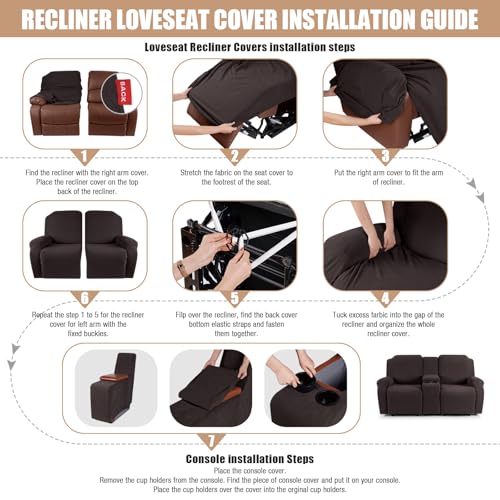 Stretch Recliner Loveseat Cover with Center Console - Chocolate
