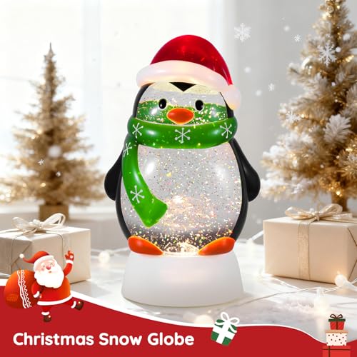 Lighted Musical Christmas Penguin Snow Globe Lantern with 6-Hour Timer