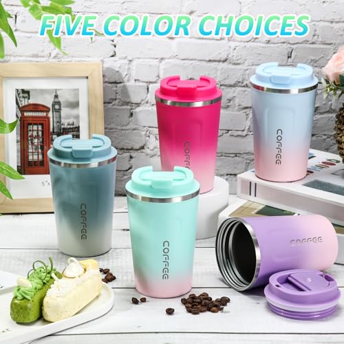 Honeydak 5-Pack 12oz Insulated Travel Mugs with Lids - Gradient Stainless Steel Tumblers