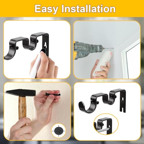 6-Pack Metal Double Curtain Rod Brackets, Heavy Duty Wall Mount Holders