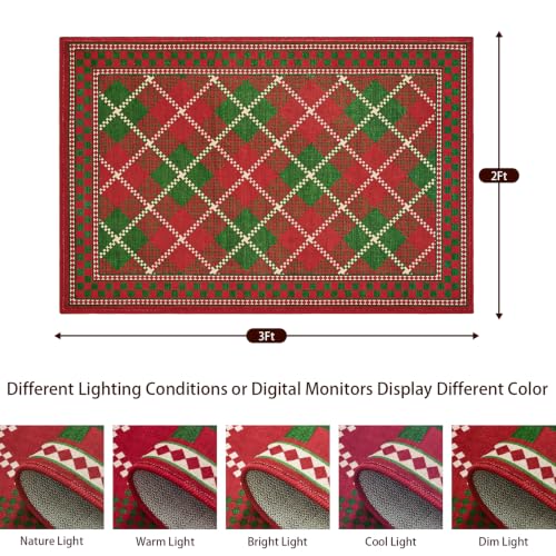 Terrug Christmas Red & Green Checkered Area Rug 2x3 Entryway Door Mat