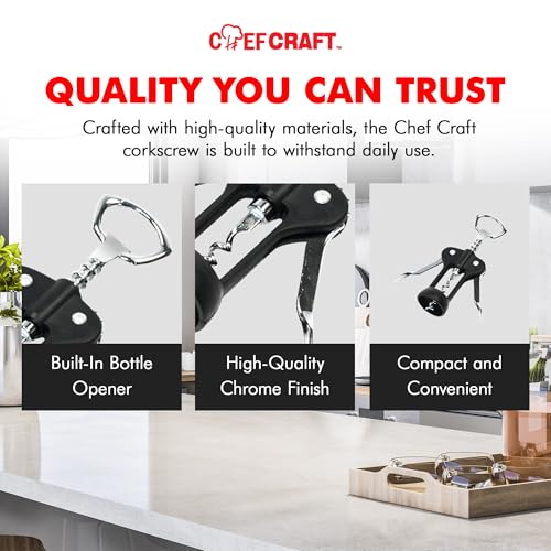 Chef Craft Select Metal Winged Corkscrew - Black & Chrome, 6.5 Inch