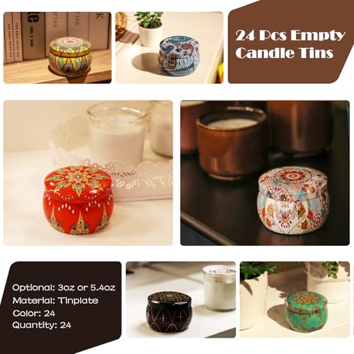 24 Pack Empty Candle Tins 3 oz with Lids & Wicks for DIY