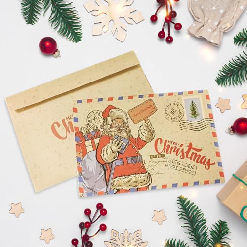Vintage Santa Claus Greeting Cards Set with Kraft Envelopes - 5 Pack, 6x4" Christmas Postcards with Variation Santa Claus With Bags