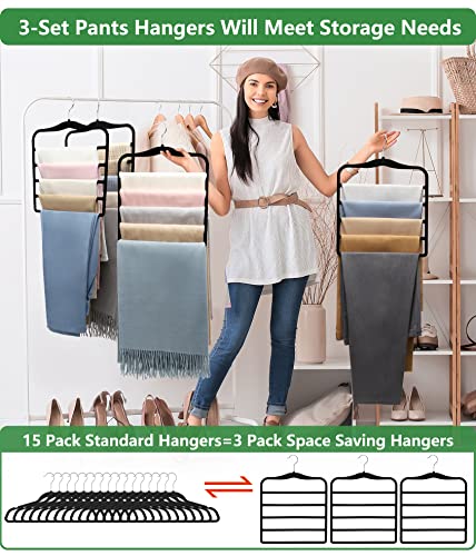 3-Pack Velvet Pants Hangers Space Saving 5-Tier Trouser Racks