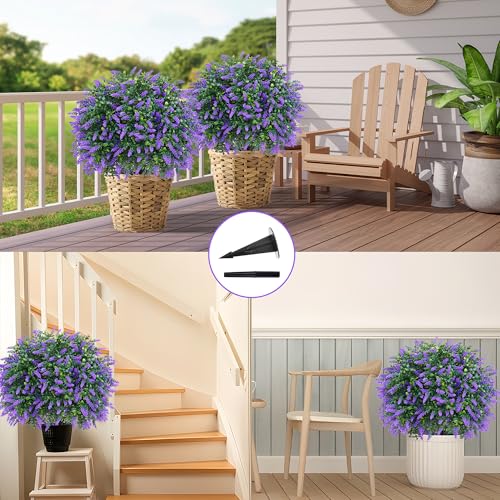 Set of 2 Artificial Lavender Boxwood Topiary Balls with Ground Stakes