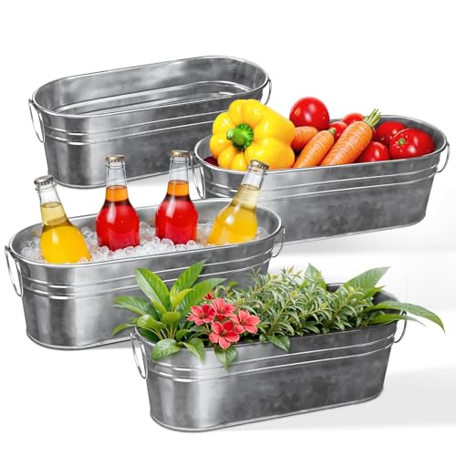 Plexon Small Galvanized Tub with Handles - 12 Inch Oval Planter (Variation 6)