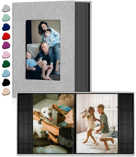 Linen 4x6 Photo Album with Window Cover - Holds 100 Photos, Gray