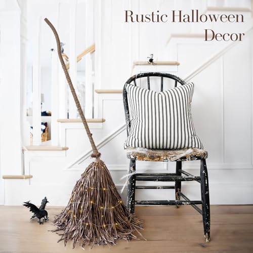 5.5 Ft Light-Up Witches Broom Rustic Halloween Decor with LED Lights