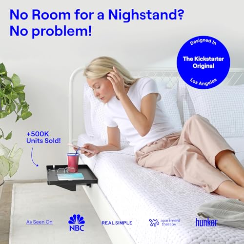 BedShelfie Bedside Shelf Clip-On Nightstand & Cable Catch, Black