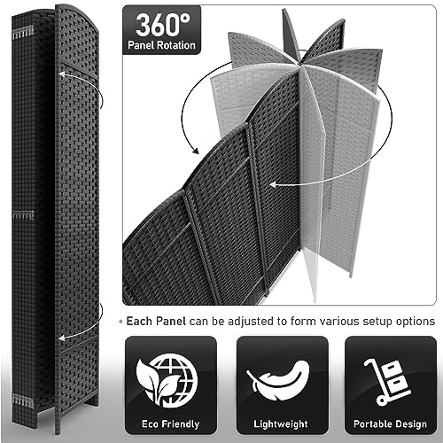 8-Panel Foldable Room Divider, 6ft Tall Portable Privacy Screen in Black