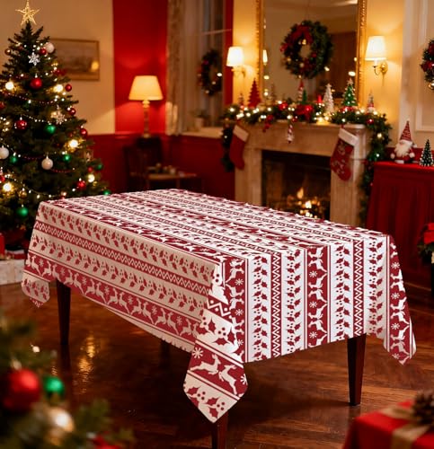 HEIPINIUYE 3 Pack Christmas Disposable Tablecloths 54x108 Inch Red & White Holiday Party Cover