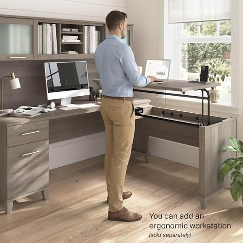 Bush Home 72-Inch Desk Hutch with Shelves and Frosted Glass Doors for Office Storage