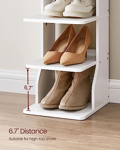 7-Tier Vertical Shoe Rack, Narrow Slim Storage Organizer with Hooks