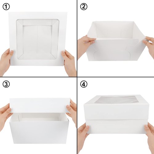 Moretoes 15pcs Cake Boxes, 12x12x6 Inch Cake Boxes, Bakery Boxes with Window for Valentine's Day, Mother's Day, Cookies, Large Pastries