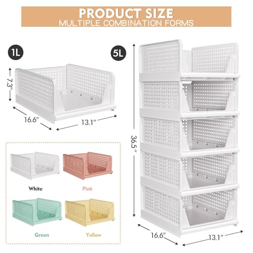 5 Pack Stackable Closet Storage Baskets Foldable Wardrobe Bins